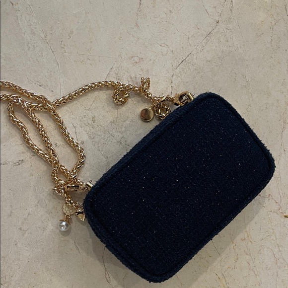Chanel Tweed Navy Cosmetics Bag with Charm Gold Chain - Picture 9 of 15